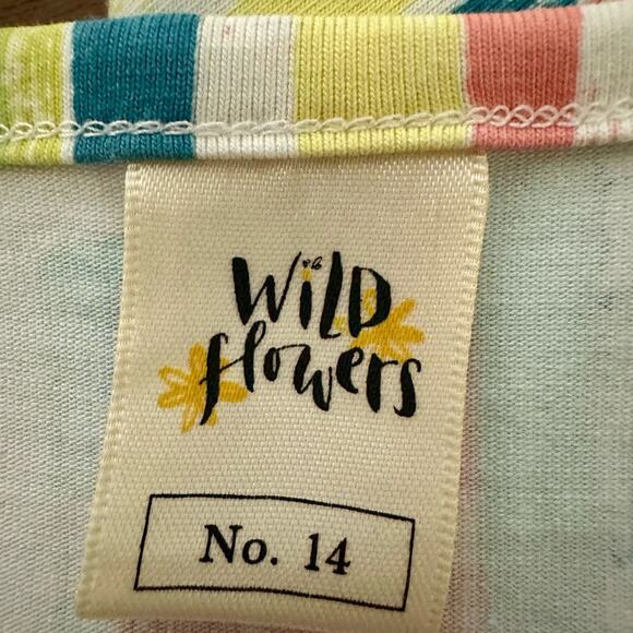 Wildflowers Technicolor Betty Dress Blue Pink Yellow Knit Short Sleeve 14 - Picture 6 of 7